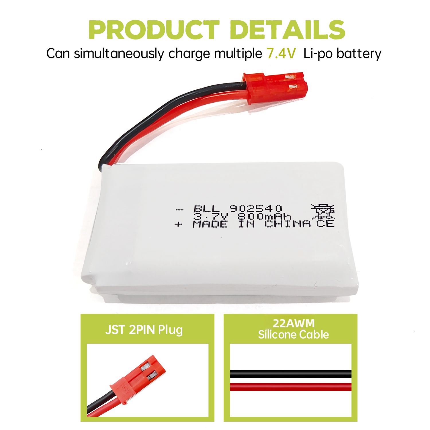 5PCS 3.7V 800mAh 30C แบตเตอรี่ - Drone Mjx Rc บทวิจารณ์และราคา